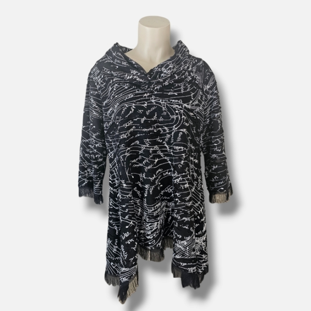 Neo Noble graffiti tunic with fringed edge. Medium.